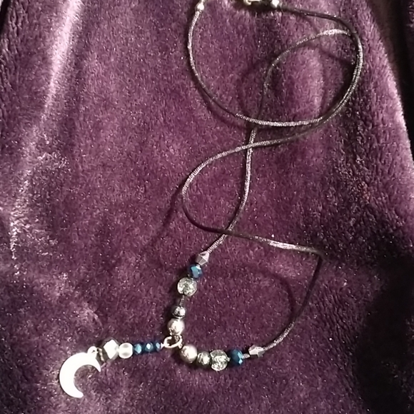 Sterling silver moon necklace with Crystals, glass, and metallic beads. - Picture 2 of 4